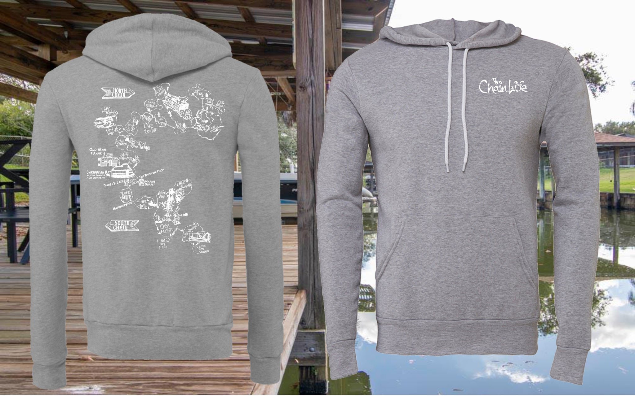 Pull Over Hoodie Chain of Lakes Map