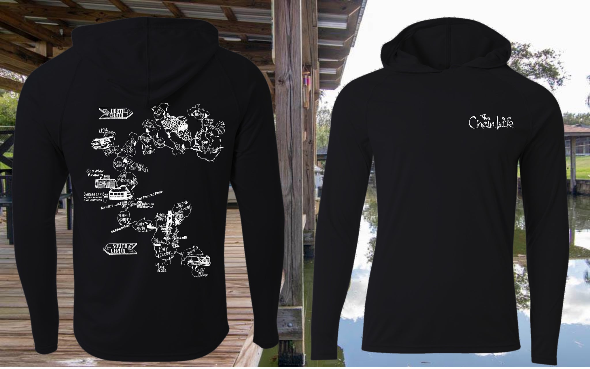 Performance Hoodie with Chain of Lakes Map! Unisex
