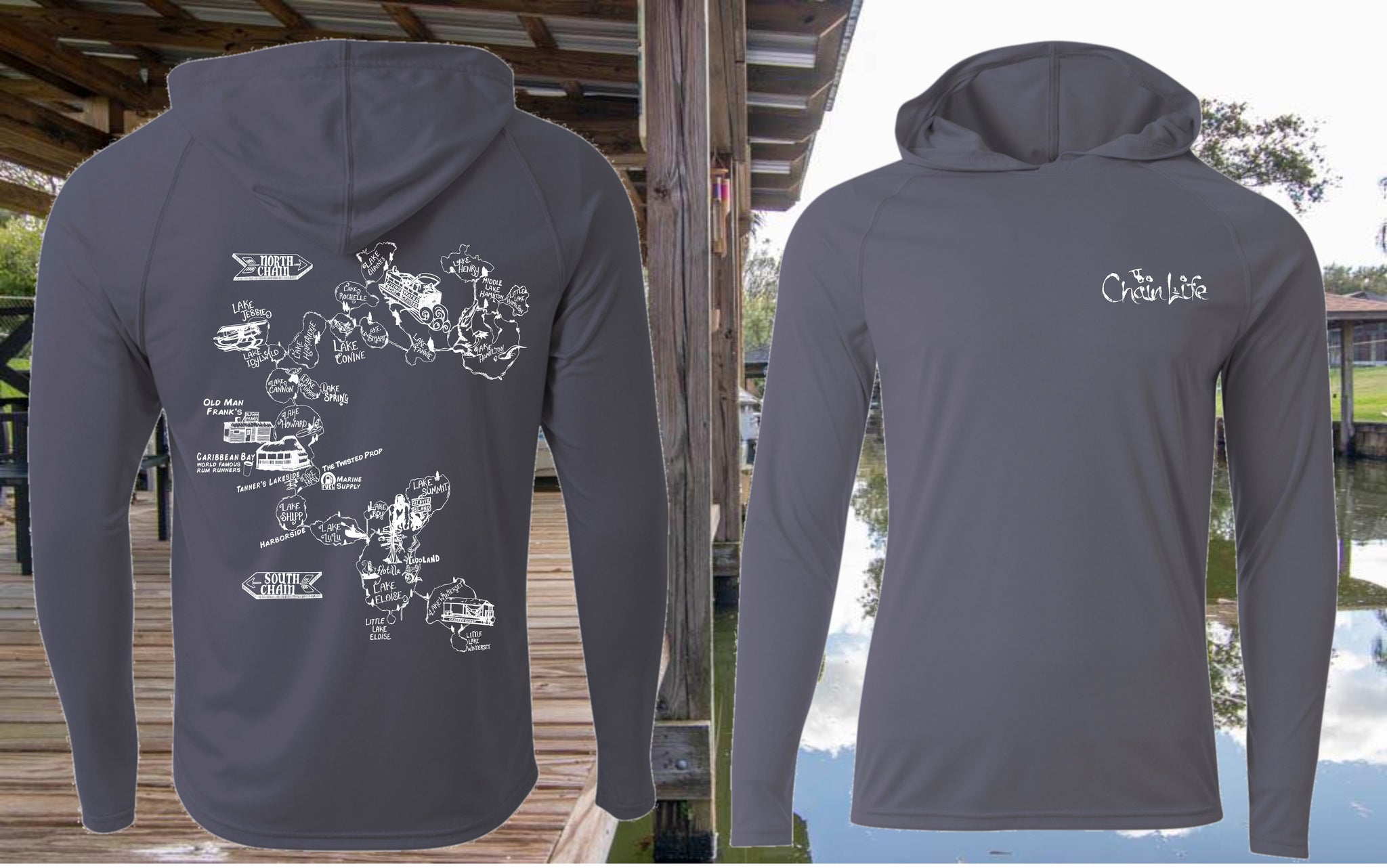 Performance Hoodie with Chain of Lakes Map! Unisex