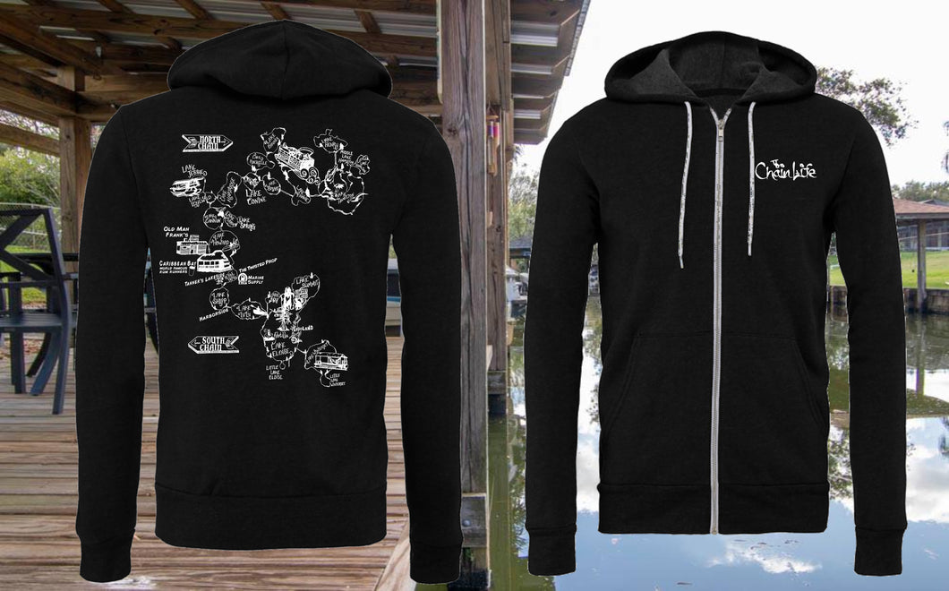 Zip up Hoodie Chain of Lakes Map