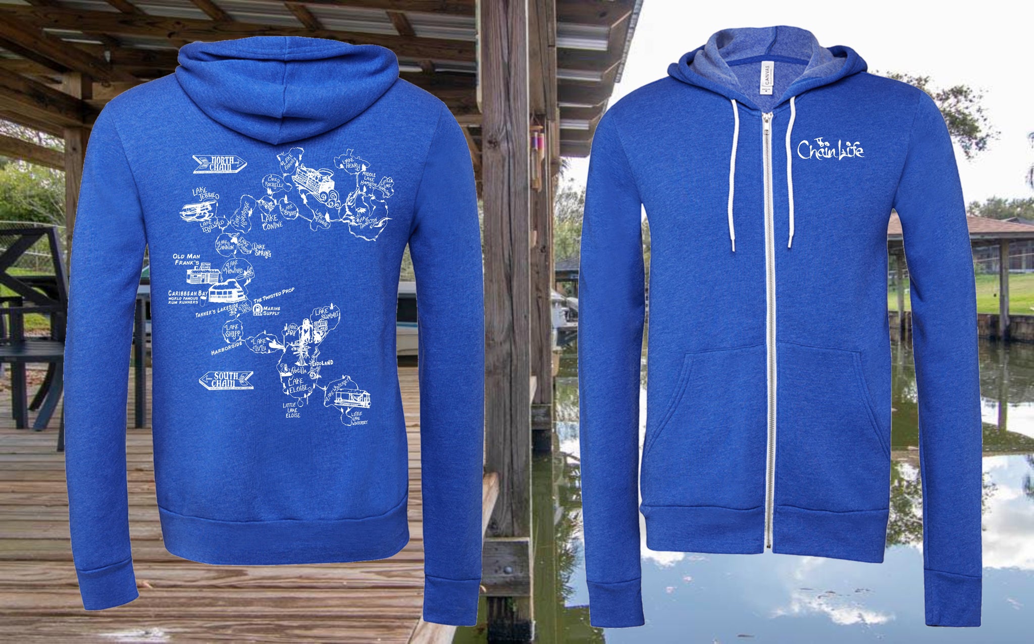 Zip up Hoodie Chain of Lakes Map