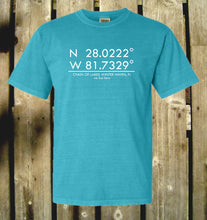 Load image into Gallery viewer, Chain of Lakes Coordinates Tee Shirt with Chain of Lakes Map
