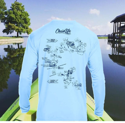 Men's Dri Fit Performance Long Sleeve shirt w/ Chain of Lakes Map