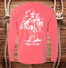 Load image into Gallery viewer, Rope Swing on Lake Eloise T-shirt, Long Sleeve, Hand Drawn by Local Brooke-Braddy Moore available in 6 colors