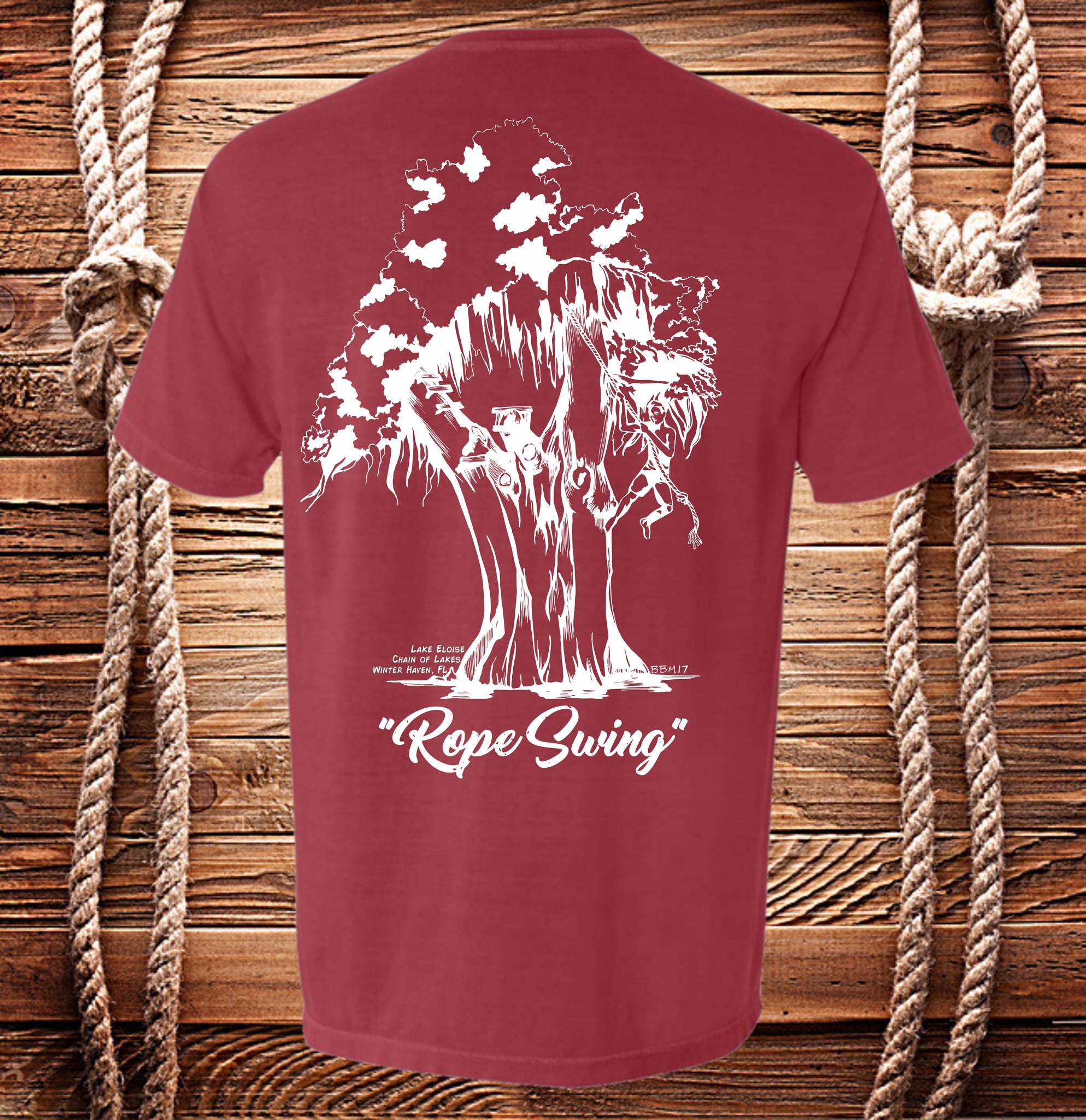 Rope Swing on Lake Eloise T-shirt, Short Sleeve, Hand Drawn by Local Brooke-Braddy Moore